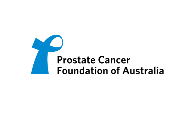logo of the Prostate Cancer Foundation of Australia with a blue ribbon